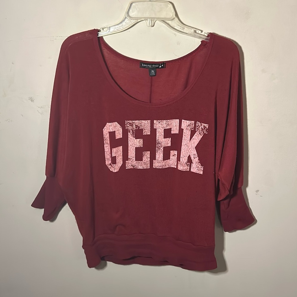 Red “geek” sweater by living doll